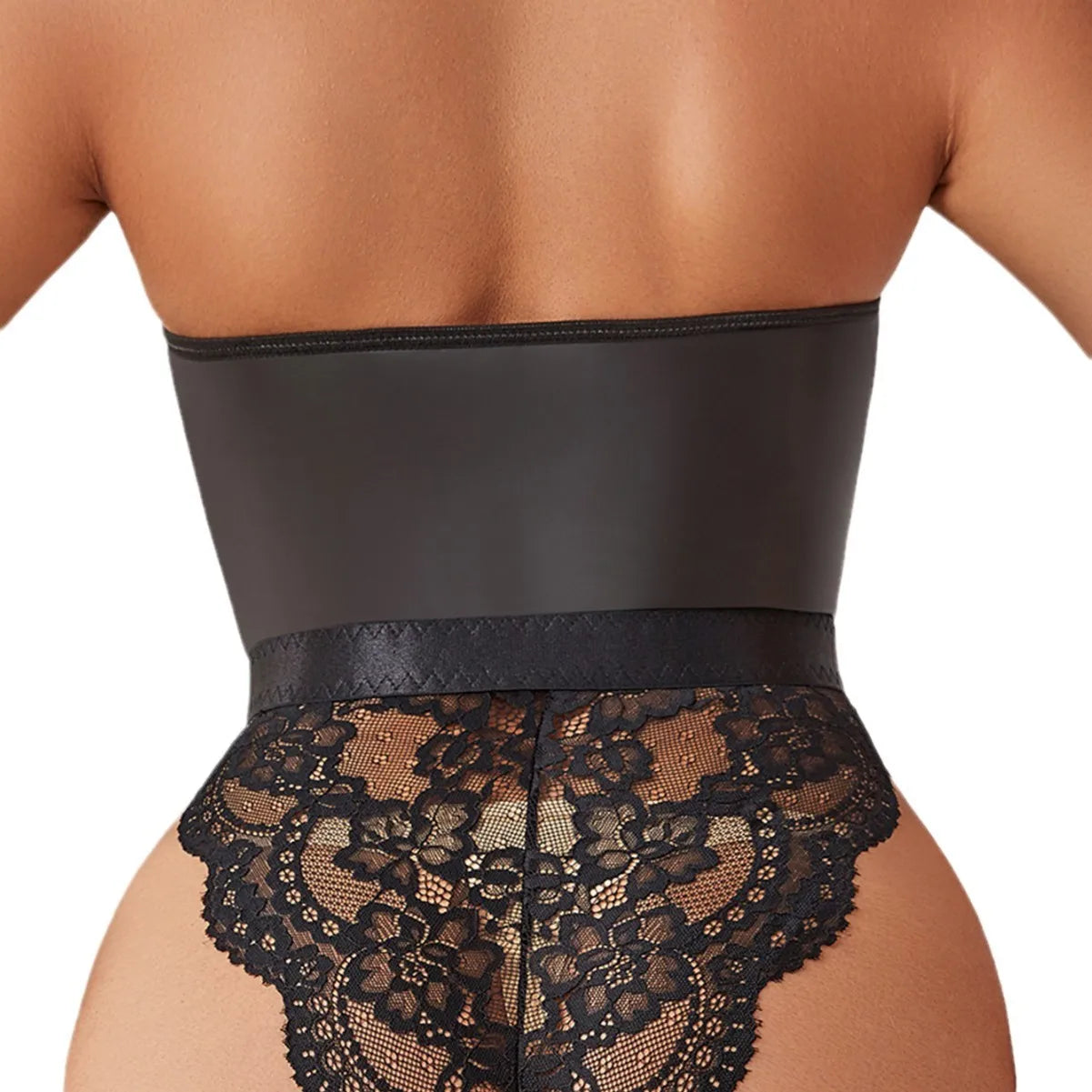 S-2XL Plus Size Foreign Trade Supply Cross-Border Europe United States New Lace Jacquard Mesh Patent Leather Stitching Garter Buckle Underwear