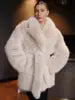 Apricot/Black/Dark Brown Color S-4XL Plus Size Women's Winter Warm Artificial Fox Fur Coat Oversized Wide Notched Lapel Matching Belted Waist Mid Length Thick Warm Winter Outerwear Jackets Ladies Winter Clothing Supplies
