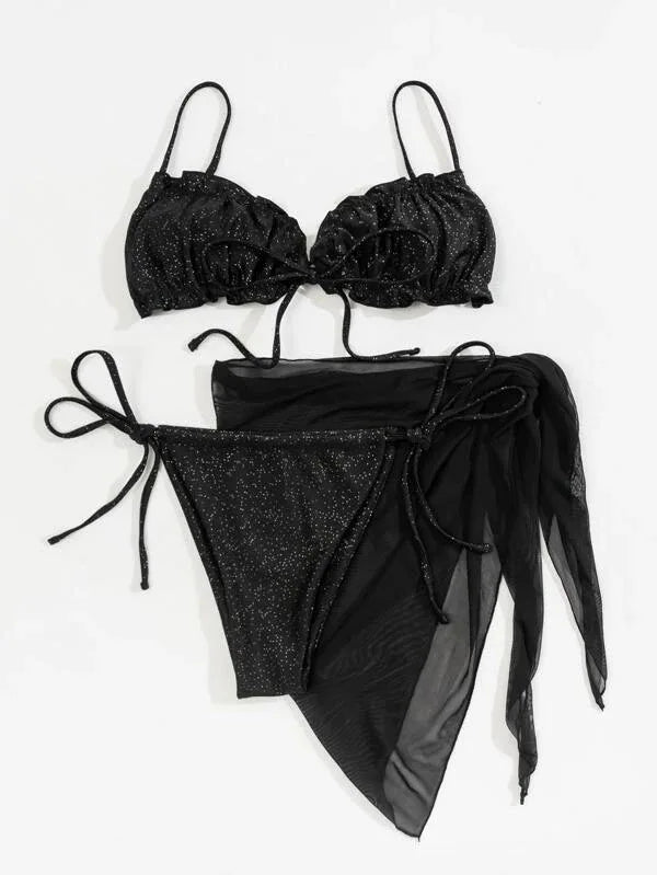 NEW 3PCS Set 4 Colors Sexy Bikini Set with Cover Up Beach Dress Solid Push Up Biquini Brazilian Swimwear Women Thong Bikinis Ladies Sexy Swimwear Suit