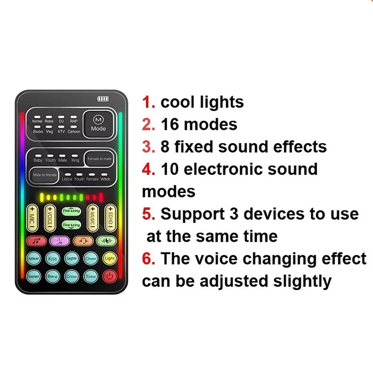Voice Changing Live Sound Effects Mixer Card Voice Changer Mobile Phones Game Device I9 Sound Portable for Broadcast Live Mobile Computer Laptop Connecting Electronic Devices Accessories
