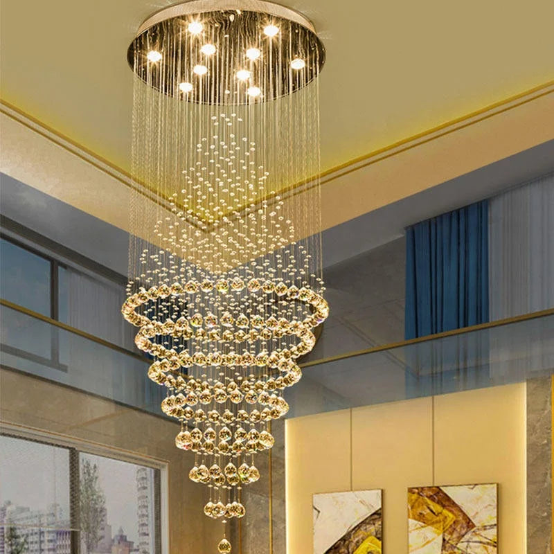 HOT SALE Villa Home Living Room Staircase Luxury Crystal Long Chandelier Hanging Pendant Lamps for Villa Hotel Bar Lobby Restaurant Hall Art Decor Home Lighting Supplies