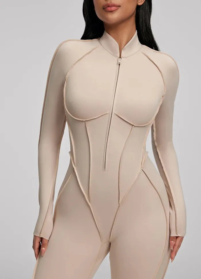 10 Colors S-XL NEW Arrivals Custom Zippered Front Women Long Sleeve Yoga Jumpsuit One Piece Workout Quick Dry Bodysuit Slim-Fit Bodysuit Backless Sports Rompers