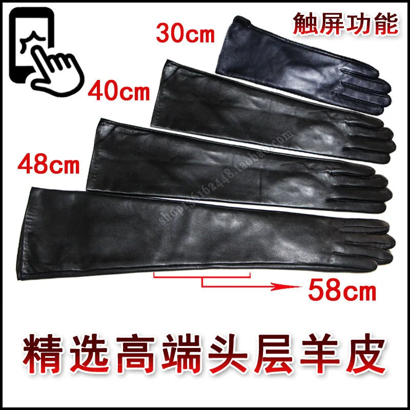 NEW Arrivals Genuine Real Leather Gloves 100% Sheepskin Long Gloves Women's Winter Warm Fleece Lining Over Elbow Arm Sleeves Color Ladies Fashion Apparel Accessories