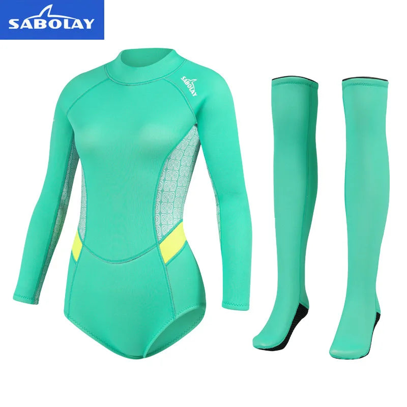 New Arrivals 2MM Neoprene Wetsuit Women's Long-Sleeved Warm Cold-Proof Surf Suit Suit Snorkeling Sunscreen Wetsuit Stockings Diving Scuba Underwater Fishing Water Sports Clothing Supplies