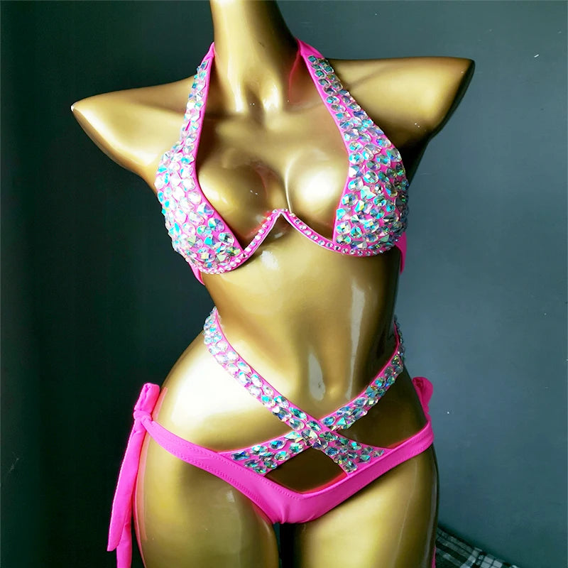 Venus Vacation Crystal Bikini Set Diamond Swimwear Rhinestone Bathing Suit Bling Stones Swimsuit Beachwear