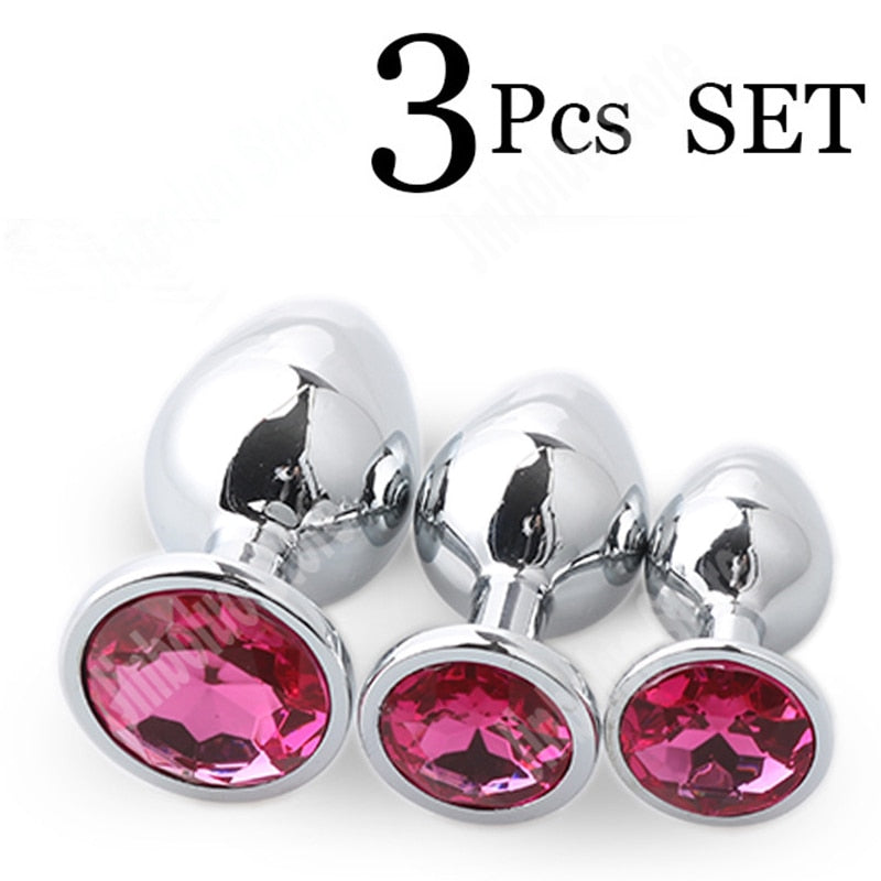 3Pcs/Set Smooth Massager Anal Beads Crystal Jewelry Heart Butt Plug StImulator Women Sex Toys Dildo Stainless Steel Anal Plug