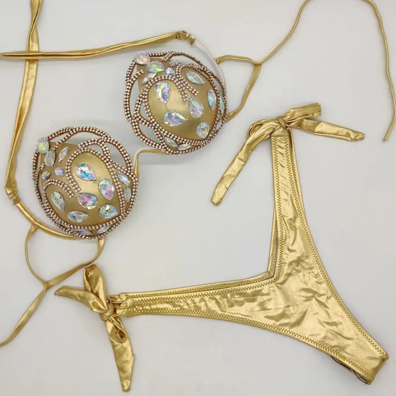 NEW!!!! Style Diamond Hollow Out Bikini Set Sexy Women Swimwear Rhinestone Bling Stones Swimsuit Bathing Suit