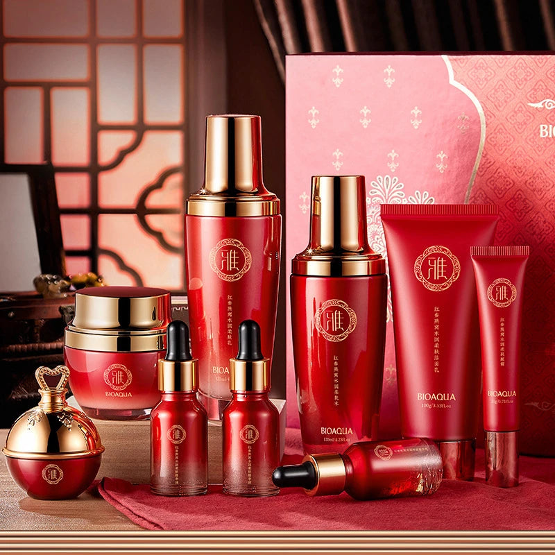 Red Ginseng Skin Care Set 9PCS Anti-Aging Facial Cleanser Toner Essence Milk Eye Face Cream Bird's Nest Serum Hydra Skincare Kit