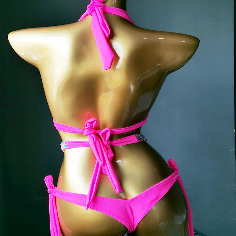 Venus Vacation Crystal Bikini Set Diamond Swimwear Rhinestone Bathing Suit Bling Stones Swimsuit Beachwear