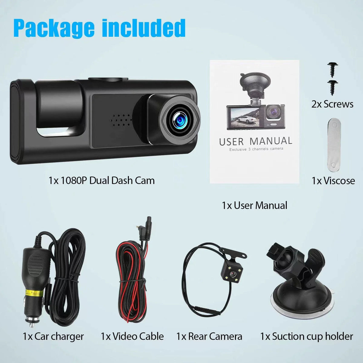 Wi-Fi Three Lens Car Dash Cam Full HD 1080P Night Vision Pedestrian Detector Video Recorder with Rear Camera Compatible DVR Car Camera Built Car Security Supplies