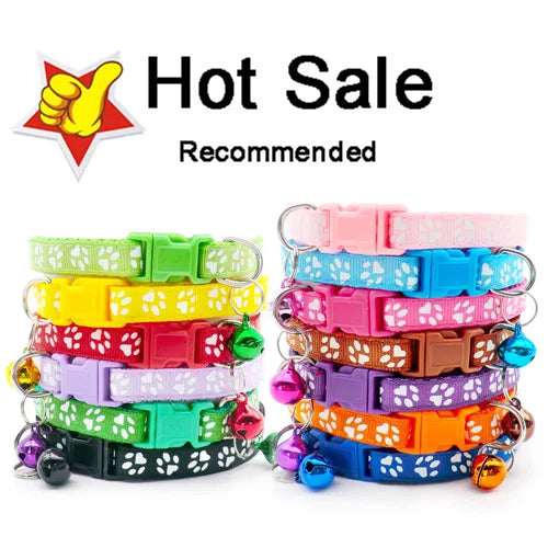 NEW 100PCS Set Dog Collar With Bells Adjustable Customize Necklace Puppy Kitten Collar Accessories Pet Shop Products Rabbit Cats Neck Strap Collar Pets Safety Supplies
