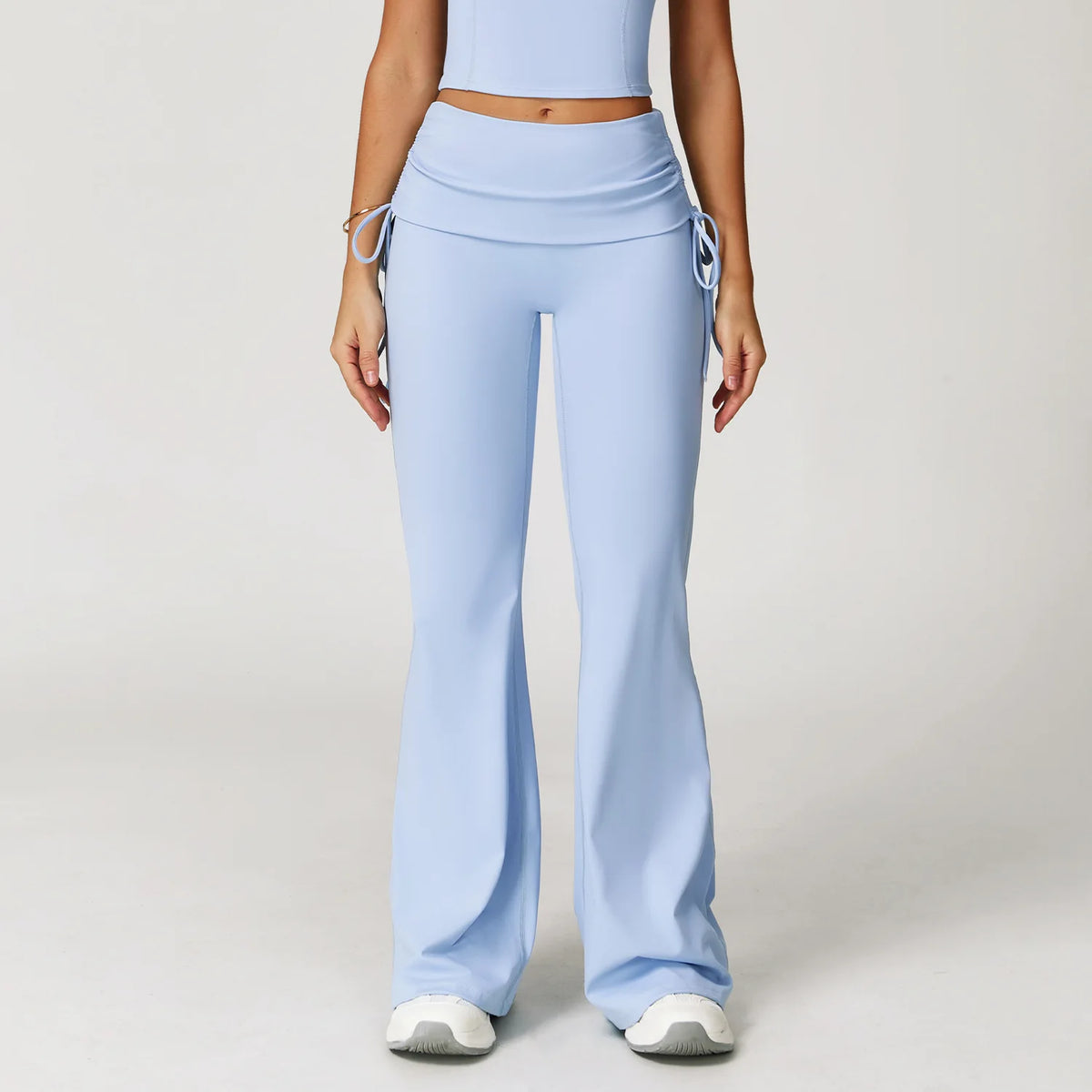 5 Colors S-XL Cross-Border Foldable High-Waisted Tummy Control Ruched Butt-Lifting Flared Pants Nude-Feel Wide-Leg Slimming Long Drawstring Outdoor Sport Activities Pants
