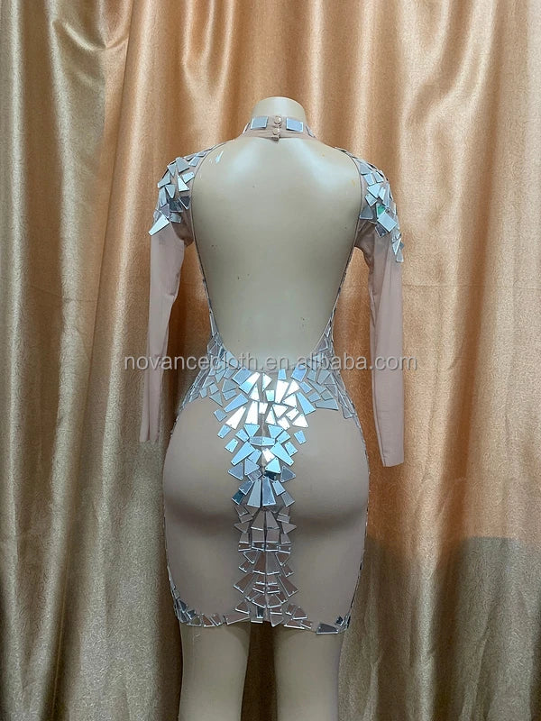 Luxury Mirror Glitter Women's Dresses Trending Elegant Silver Diamond Sparkle Women Elegant Dresses Evening Party Night Clubwear Prom Dress for Business Dinner Party Ladies Luxury Apparel Supplies