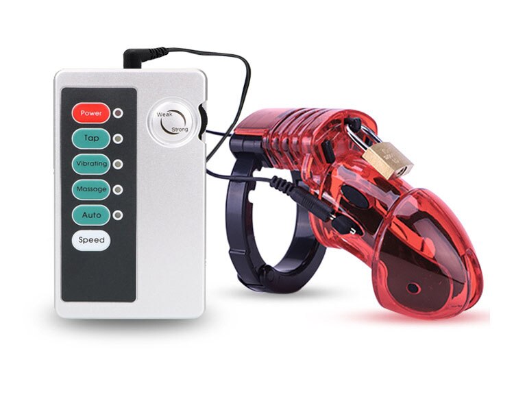 Electro Shock CB6000 Chastity Cage Ball Stretcher,Electric Stimulation Cock Cage,BDSM Timer Lock Ring Male Chastity Belt Sex Toy