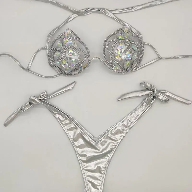 NEW!!!! Style Diamond Hollow Out Bikini Set Sexy Women Swimwear Rhinestone Bling Stones Swimsuit Bathing Suit