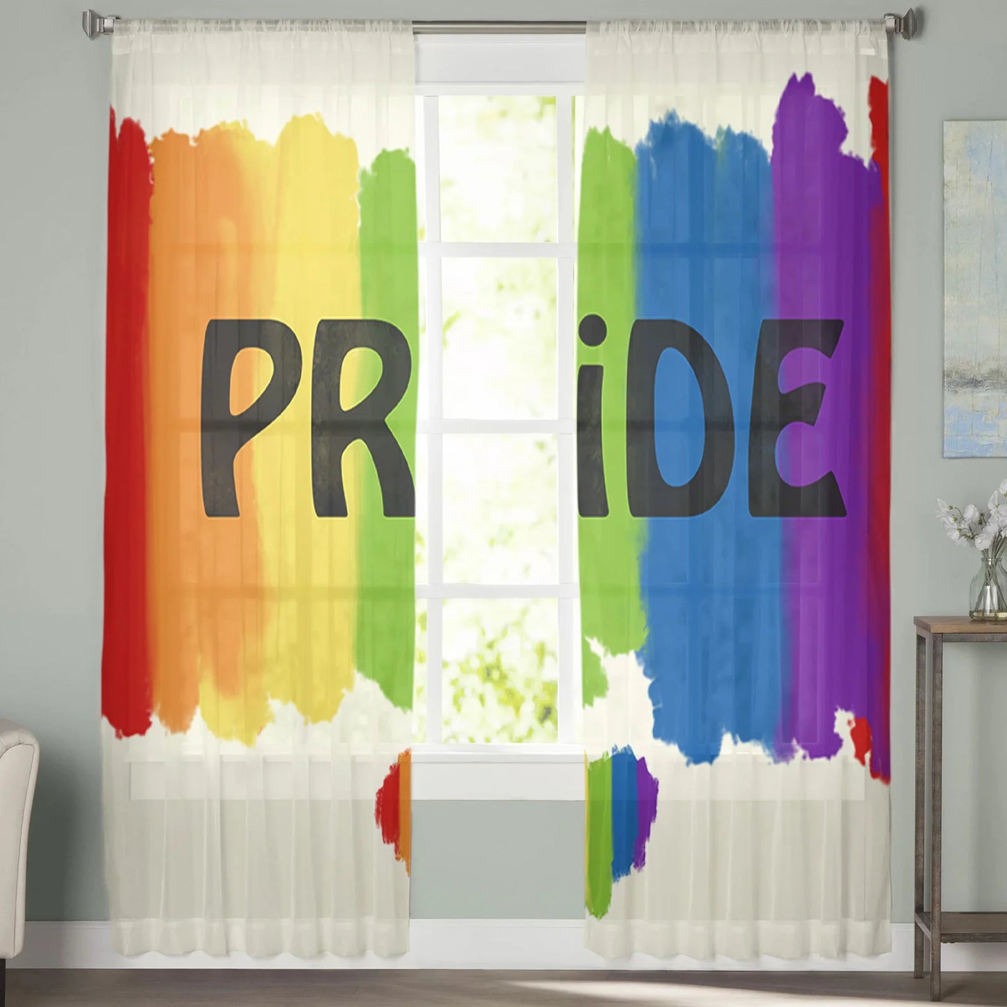 Rainbow Striped Pride Sheer Curtains for Living Room Bedroom Kitchen Chiffon Tulle Curtains Home Hotel Coffee Decor