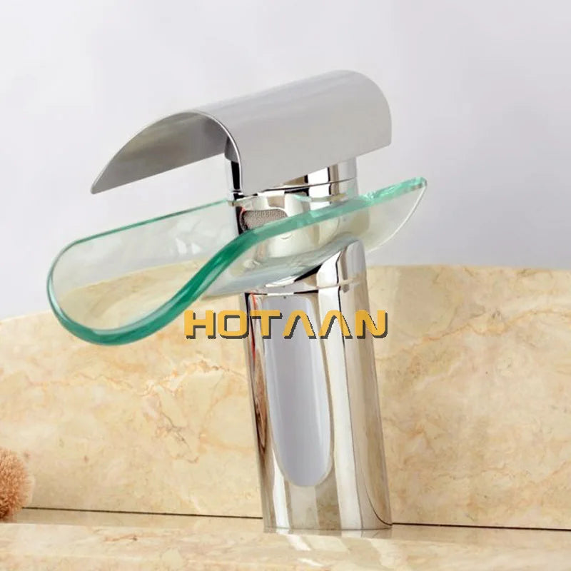 Copper Chrome Waterfall Bathroom Faucet Bathroom Basin Hot and Cold Water Mixer Brass Lavatory Tap Torneira 5019