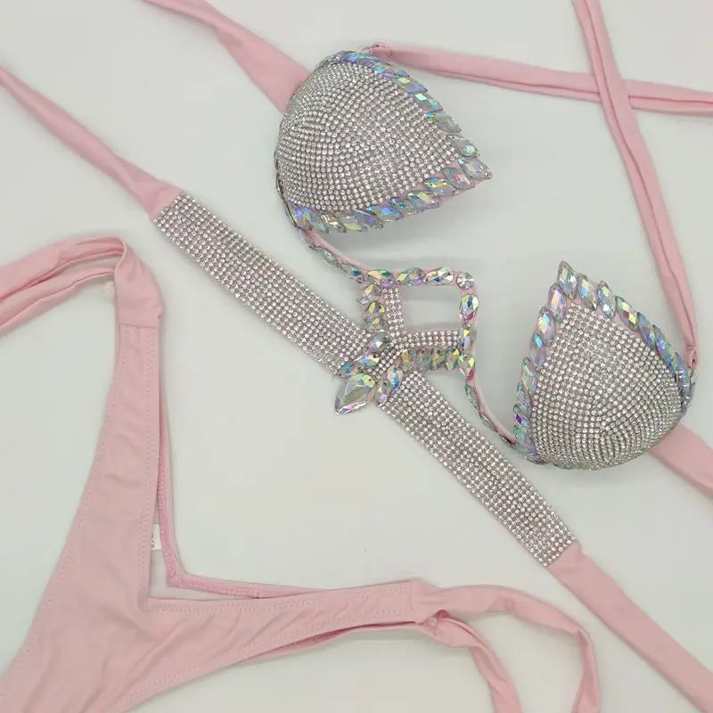 Newest Crystal Stone Bikini Stone Swimwear Diamond Bikini Swimsuits Rhinestone Beachwear Fashion Diamond Bikini Set