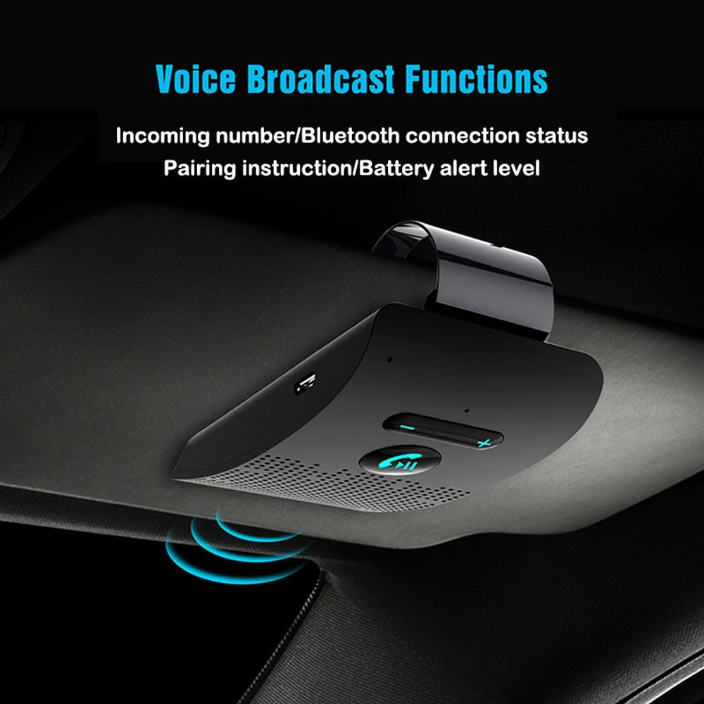 NEW Arrivals Bluetooth 5.0 Handsfree Car Kit Hi-Fi Speaker 2W Wireless Audio Receiver MP3 Music Player Noise Cancelling Sun Visor Clip
