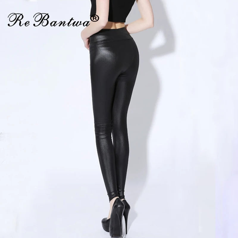 Plus Size 6XL 7XL Women Leggings Black High Waist Faux Leather Fitness Leggings High Elastic Stretch Skinny Pant Pencil Trousers