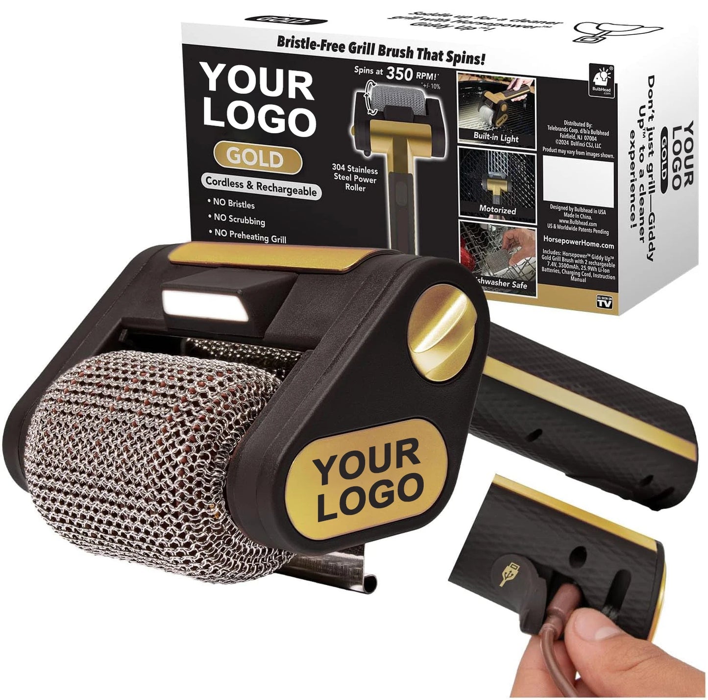 HOT SALE Rechargeable Electric Grill Brush Power Spinning Stainless Steel Bristle BBQ Cleaning Brush Food Grade Plastic Handle Outdoor Camping Barbeque Supplies