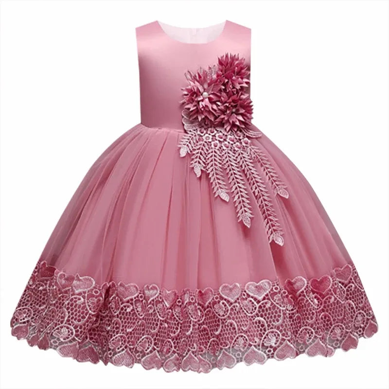 7 Colors Luxury Girls Evening Wedding Birthday Party Gown Lace Tutu Princess Dress Floral Embroidery Girls Children Clothing Kids Party Mermaid Bridal Dress Children Luxury Fashion Clothing Supplies