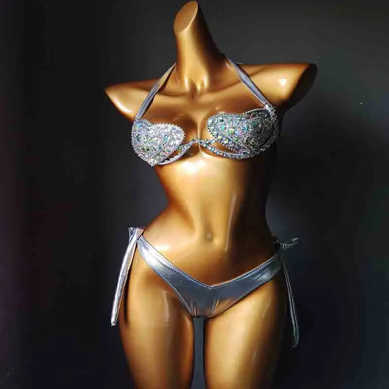 NEW Arrivals 2PCS Set Summer Luxury Diamond Bikini Set New Style Sexy Swimwear Rhinestone Bathing Swimming Pool Suit Sexy Women Beachwear Ladies Luxury Swimwear Suits