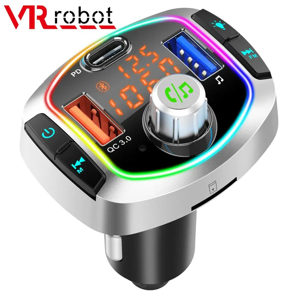 NEW Arrivals LED Backlit Bluetooth FM Transmitter Car MP3 TF/U Disk Player Handsfree Car Kit Adapter Dual USB QC 3.0+PD Type C Fast Charger