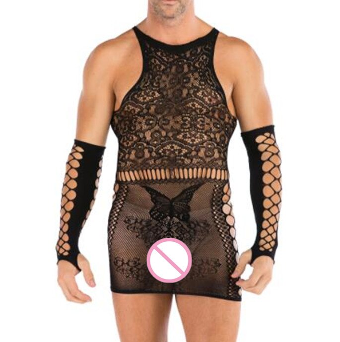 Fetish Men Gay Crossdress Wear Open Crotch Bodystocking Sexy Male Lingerie Porno Sex Transparent Sleepwear Fishnet Body Stocking