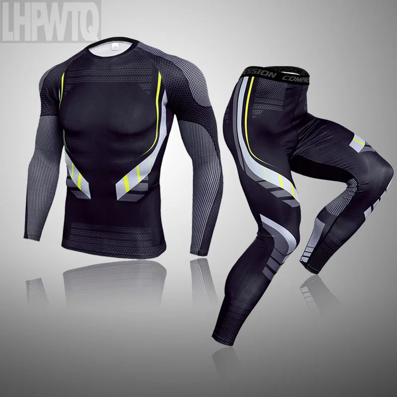 NEW 2PCS Set S-3XL Plus Size Winter Tight Tactical Thermal Underwear Men Outdoor Sports Function Breathable Training Cycling ThermL Underwear Long Johns Sports Apparel Supplies