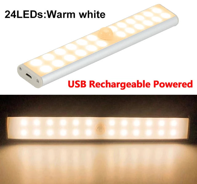NEW Arrivals Motion Sensor LED Closet Wardrobe Cabinet Office Kitchen Bathroom Light 6 10 24 40 60 LEDs Under Cabinet Light Magnetic Night Lamp For Kitchen Stairs Wardrobe Cupboard Home Lighting Accessories