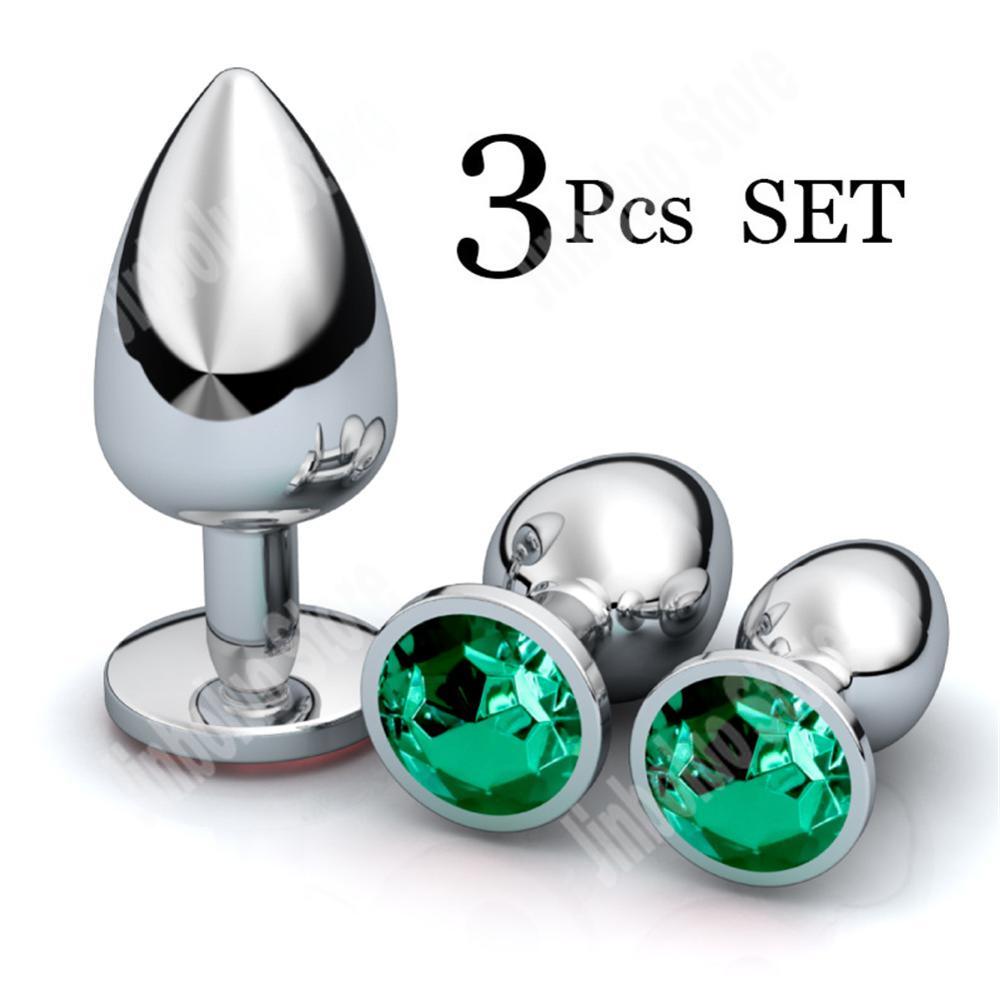 3Pcs/Set Smooth Massager Anal Beads Crystal Jewelry Heart Butt Plug StImulator Women Sex Toys Dildo Stainless Steel Anal Plug