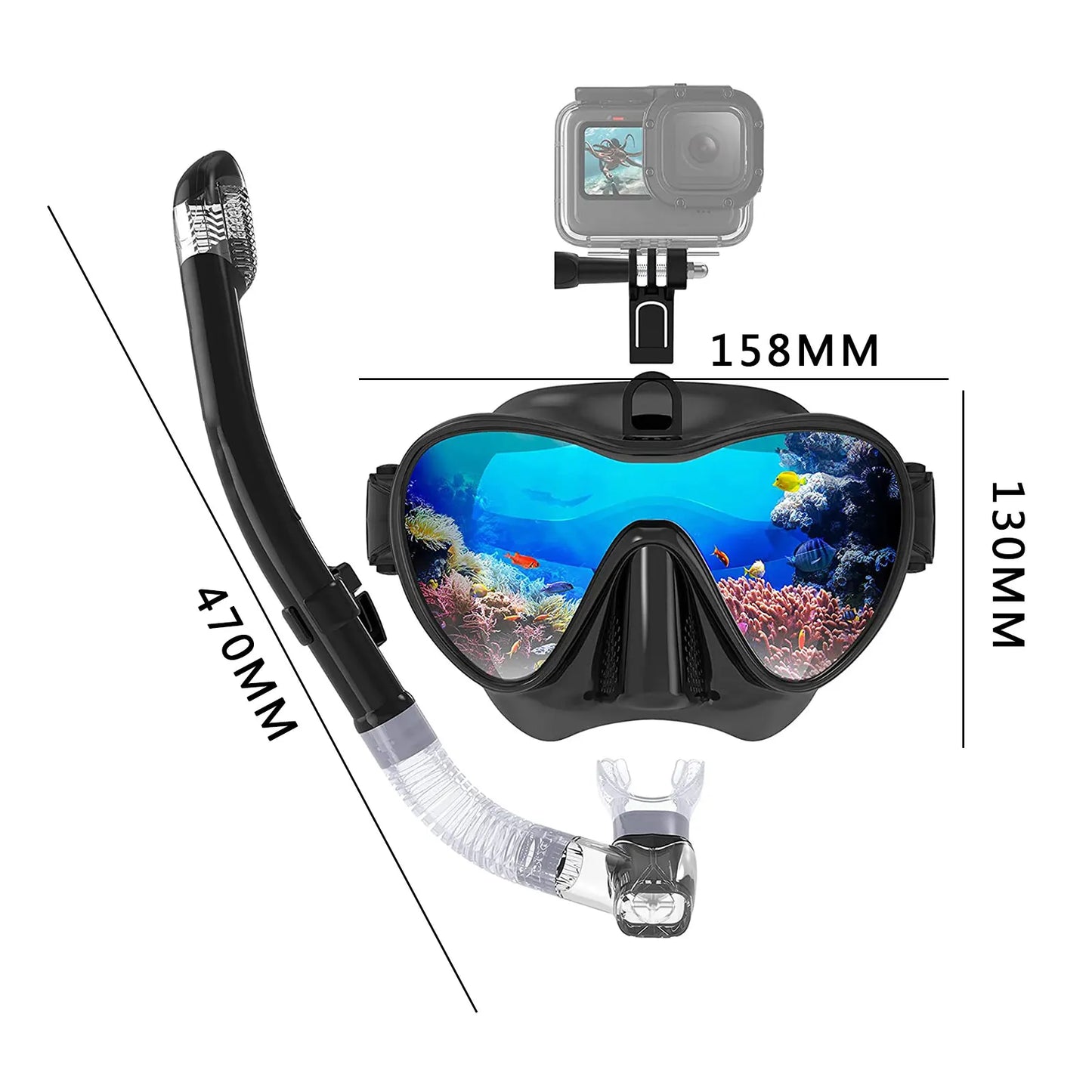 Scuba Mask Snorkel Tube Set Diving Mask Anti-Fog Swimming Snorkeling Goggles with Mount For GoPro Underwater Sports Camera