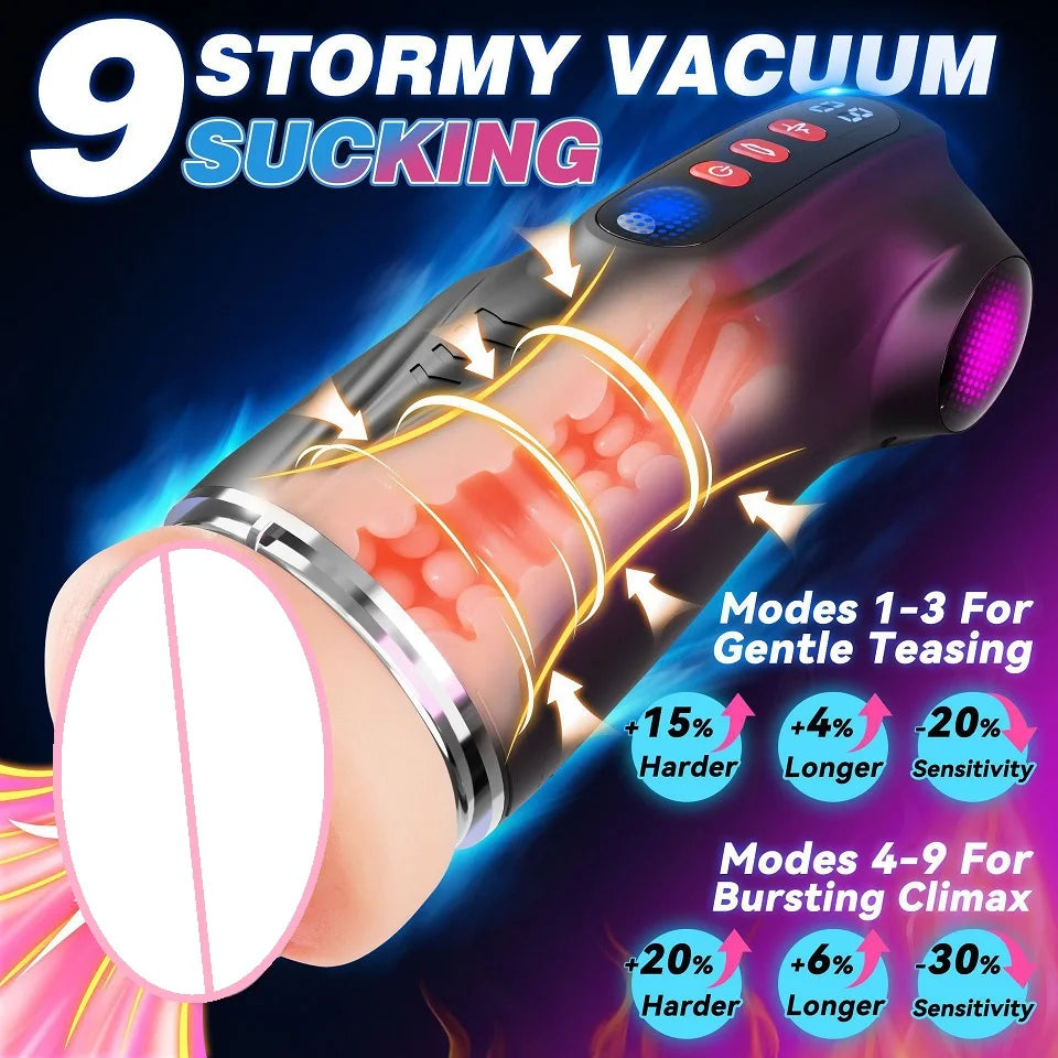 9 Stormy Vacuum Sucking + Vibration Modes Fully Automatic Male Masturbator Aircraft Cup Super Tight Vibrating Stimulator Features APP Control Interactive Masturbator Sex Toys Adults Sex Store Supplies