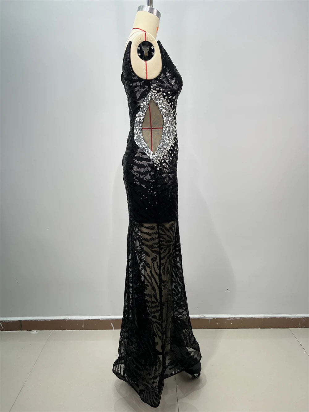 Boutique Gala HOT SALE Women's Top Quality Red Carpet Celebrity Night Club Evening Prom Party Elegant Long Sequins Evening Black Dress Princess Maxi Gown Ladies Luxury Apparel Supplies