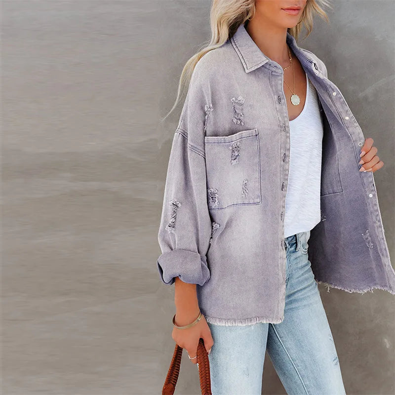 5 Colors S-XL Women's Autumn Spring New Lapel Long Sleeve Retro Streetwear Ripped Burr Woolen Blazer Solid Button Women's Coat Windproof Jackets Women Casual Clothing Accessories