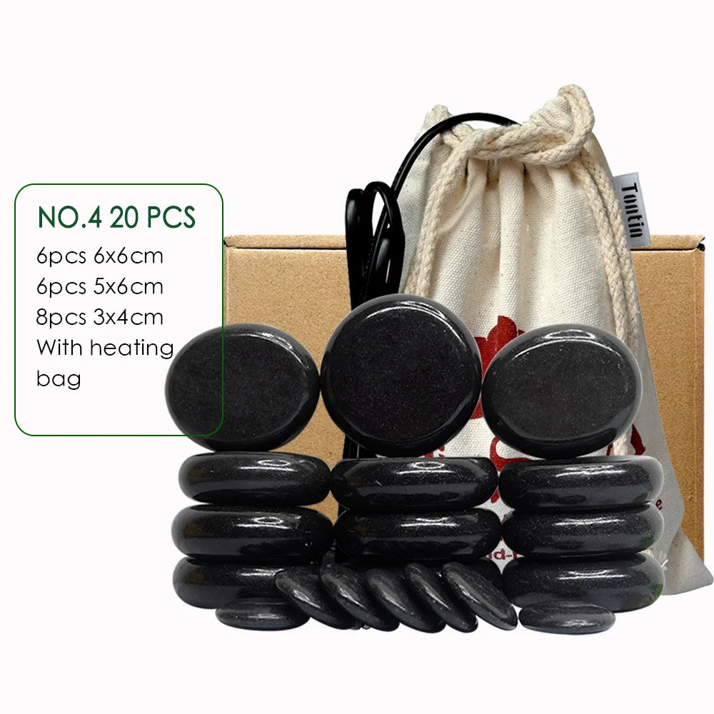 NEW 20PCS Set Korean Professional Hot Stone Massage Set Heater Box Relieve Stress Back Pain Health Care Lava Basalt Round Massage Tool Full Body Pain Relief Treatment Healing Heating Stones