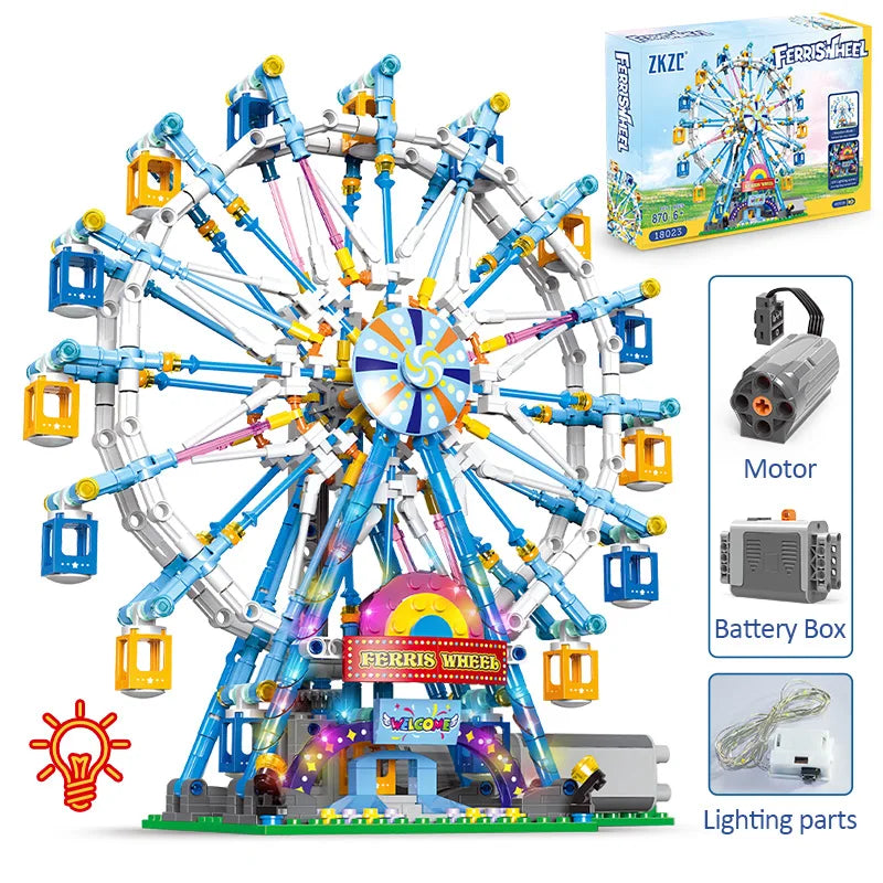 Christmas Gift Electric Bricks City Friends MOC Rotating Ferris Wheel Building Blocks with Light Toys Christmas Gifts