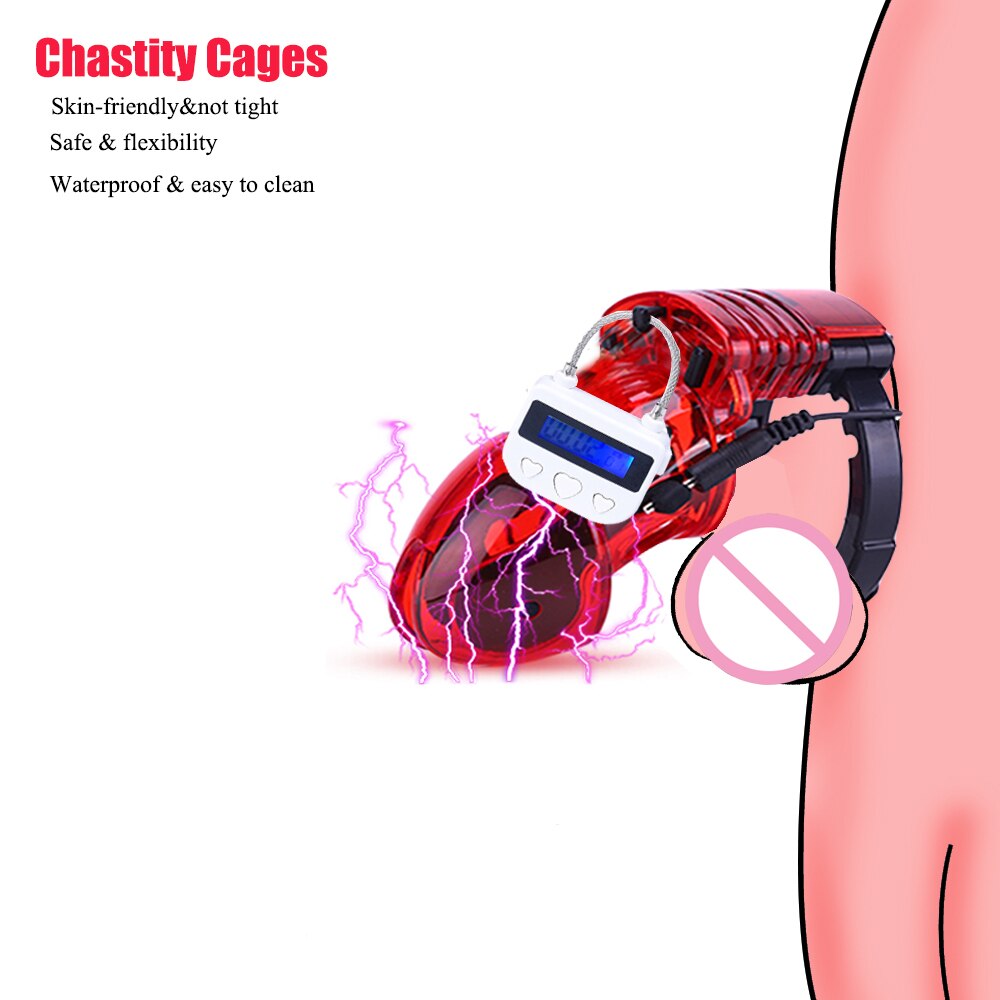Electro Shock CB6000 Chastity Cage Ball Stretcher,Electric Stimulation Cock Cage,BDSM Timer Lock Ring Male Chastity Belt Sex Toy