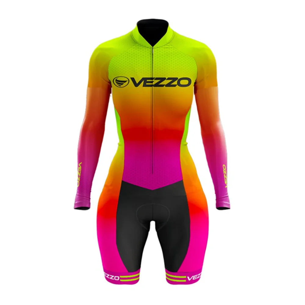 NEW Arrivals Women S-4XL Kids XXS-XS Girls Professional PRO Team VEZZO Female Long Sleeve Cycling Jumpsuit Breathability Lycra Fabric Bicycle Jersey*s Skinsuit Triathlon Suit Sports Fashion Clothing Supplies