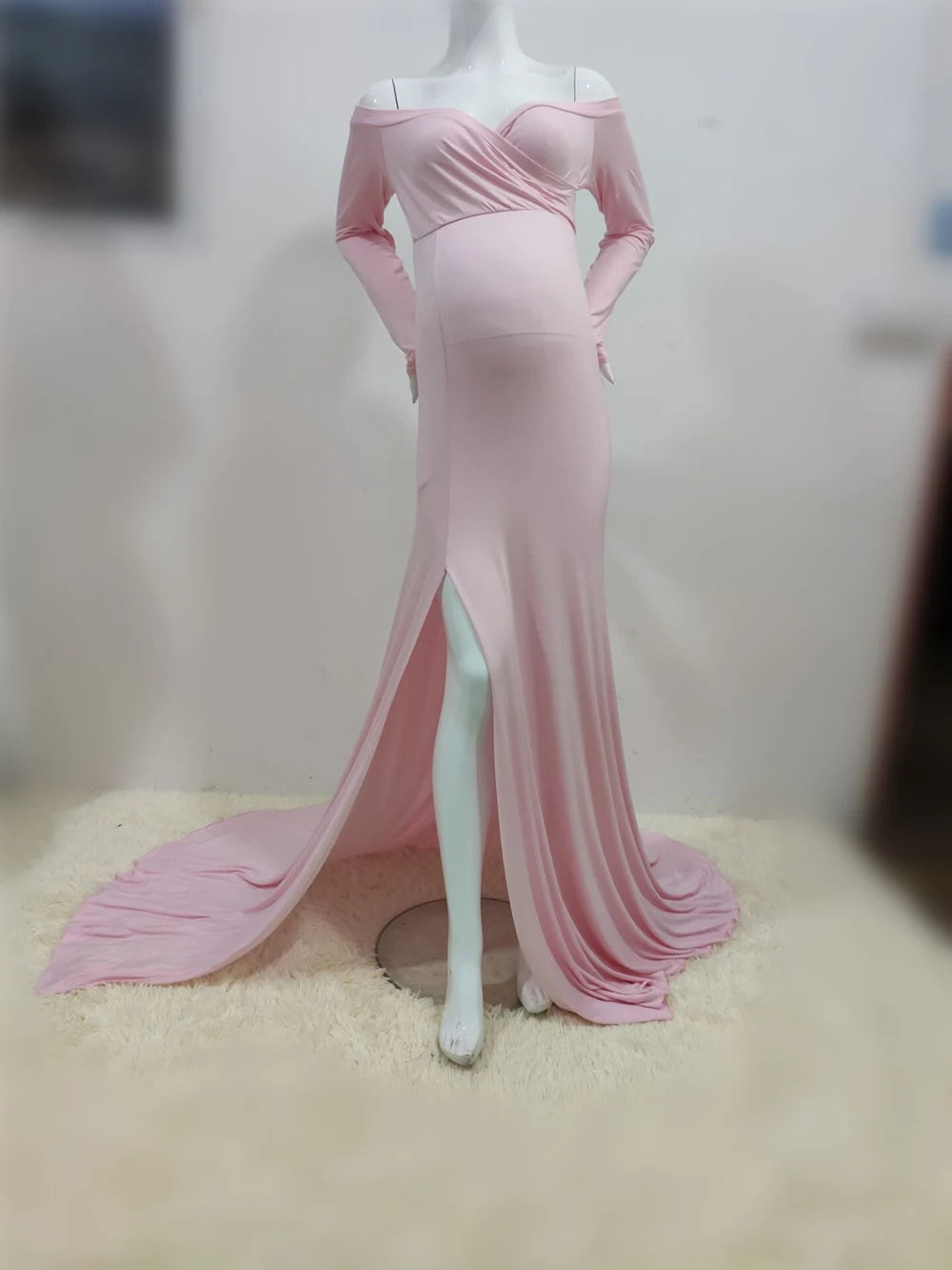 S-XL 8 Colors Sexy Shoulder Off Maternity Dresses For Photoshoot Maxi Gown Baby Shower Women Pregnant Photography Clothes Long Pregnancy Dress