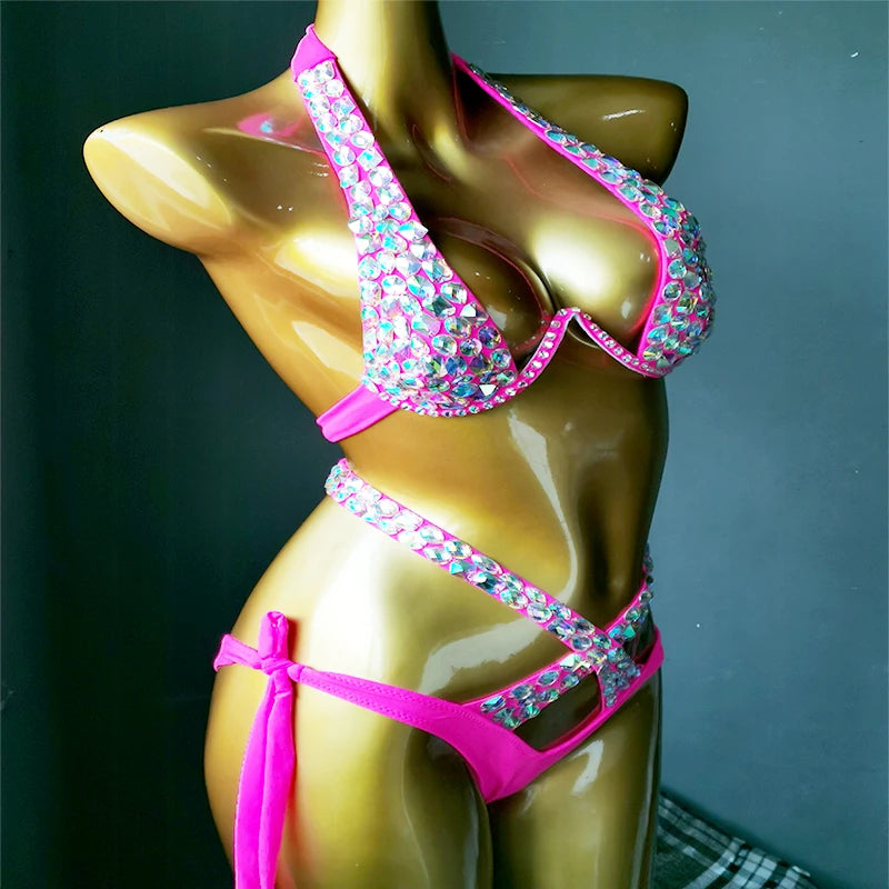 Venus Vacation Crystal Bikini Set Diamond Swimwear Rhinestone Bathing Suit Bling Stones Swimsuit Beachwear