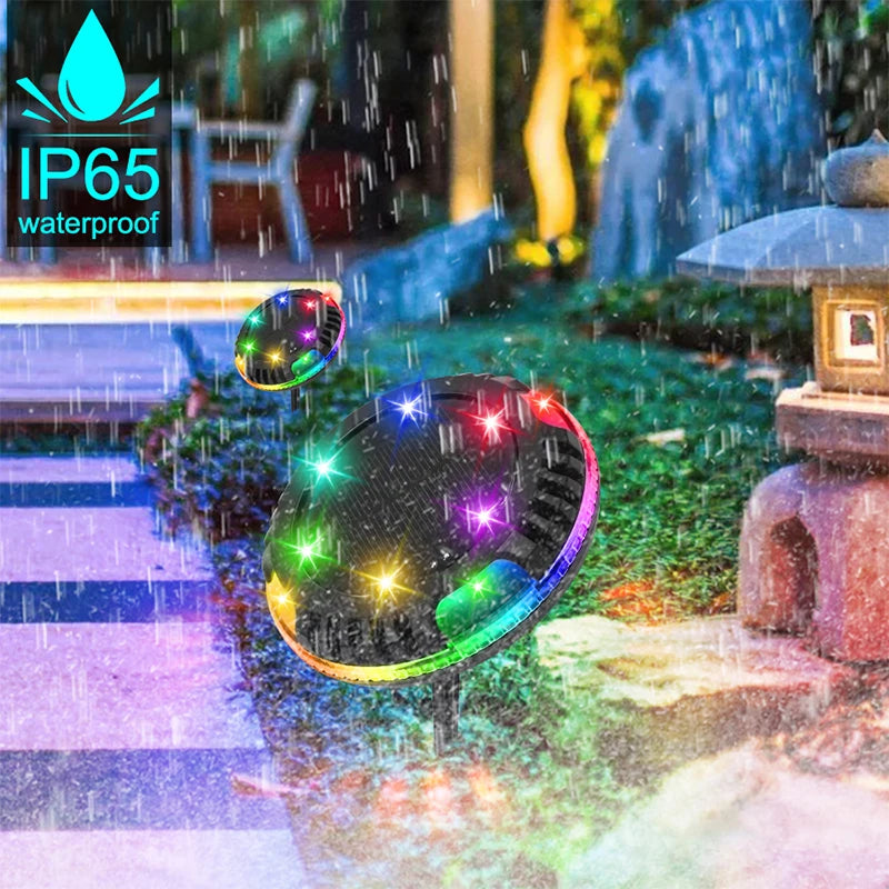 NEW 4PCS Set Solar Powered Ground Colorful RGB/White/ Warm White Light Waterproof Garden Pathway Deck Lights With 8 LEDs Solar Lamps for Home Yard Driveway Lawn Road