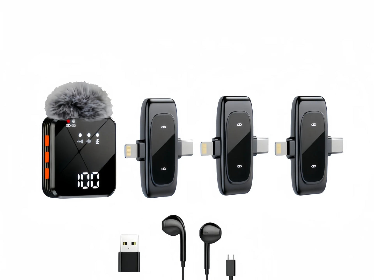 4 in 1 Wireless Lavalier Microphone Set with Power Digital Display, Noise Reduction Clip-on Mic for Live Streaming Phone TikTok YouTube Video Creation Professional Microphones Set