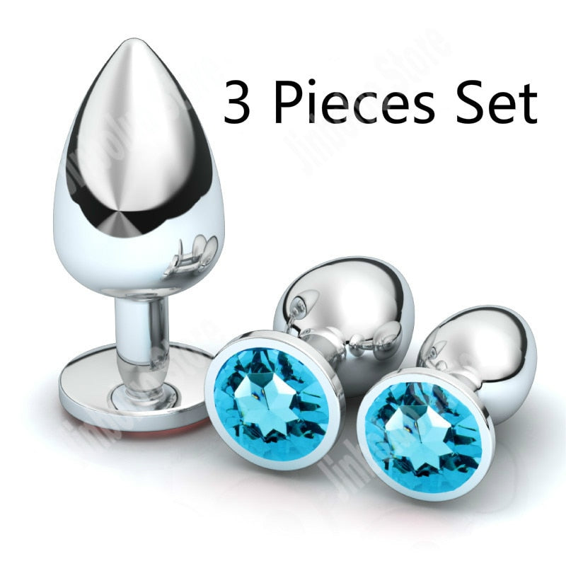 3Pcs/Set Smooth Massager Anal Beads Crystal Jewelry Heart Butt Plug StImulator Women Sex Toys Dildo Stainless Steel Anal Plug