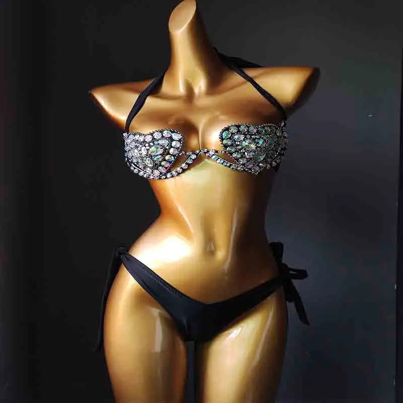 NEW Arrivals 2PCS Set Summer Luxury Diamond Bikini Set New Style Sexy Swimwear Rhinestone Bathing Swimming Pool Suit Sexy Women Beachwear Ladies Luxury Swimwear Suits
