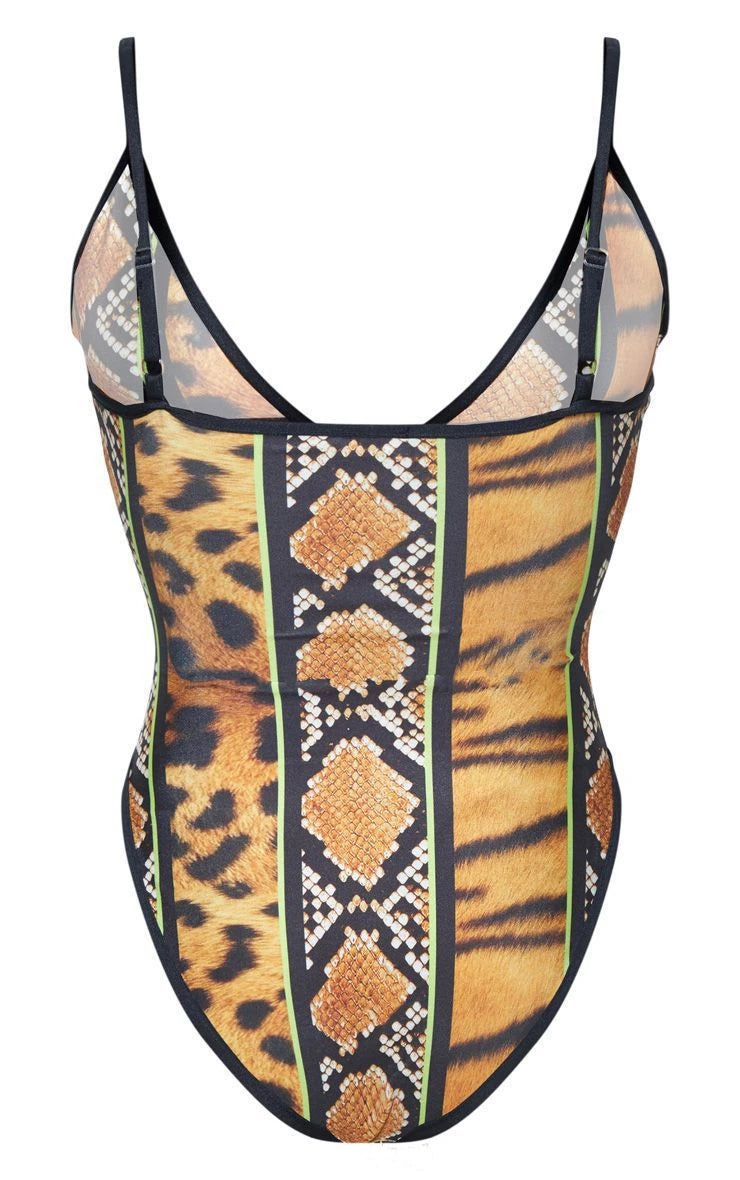S - 5XL One Piece Swimsuit Sexy Leopard Snakeskin Zipper Plus Size Swimwear Women Bodysuit Bathing Suit Swim Wear Bikini