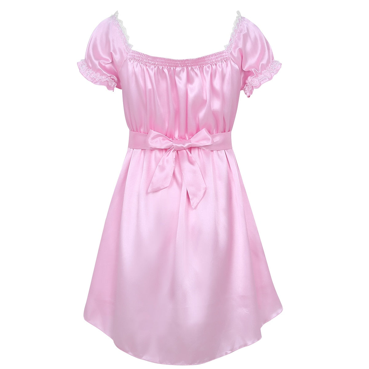 Mens Crossdress Lingerie Dresses Sissy Sexy Babydoll Babydoll Dress Square Neckline Satin High Low Dress Underwear Sleepwear