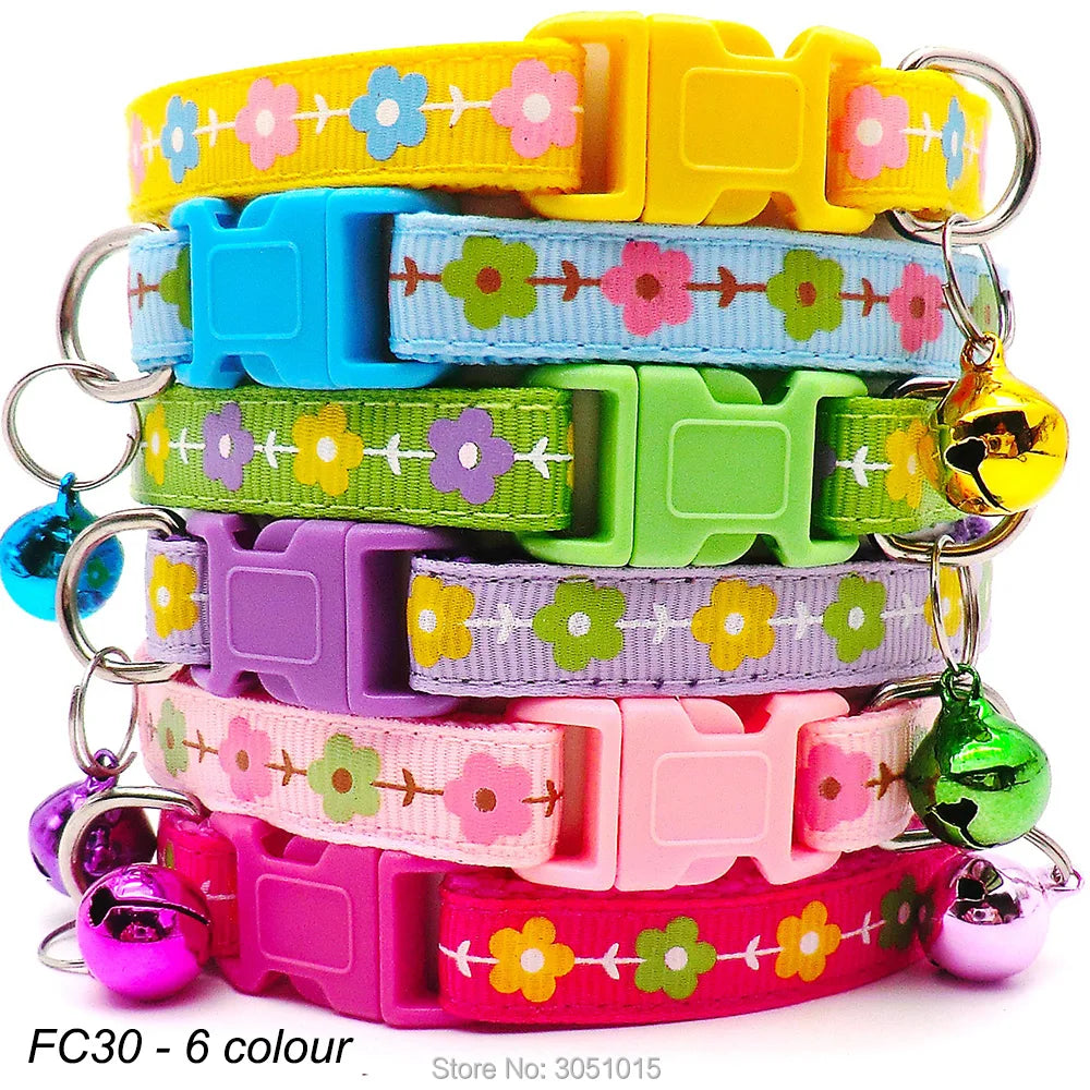 NEW 100PCS Set Dog Collar With Bells Adjustable Customize Necklace Puppy Kitten Collar Accessories Pet Shop Products Rabbit Cats Neck Strap Collar Pets Safety Supplies