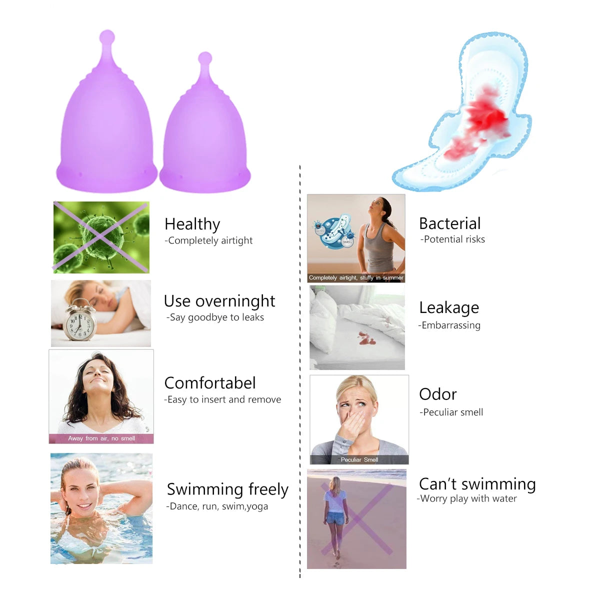 3-in-1 Set Menstrual Cup Steamer Sterilizer Cleaner and Period Cup 99.9% Germs Killer Machine For Women Menstrual Collector Automatic Timing Shut Off Switch Health Hygiene Care Supplies Medical Accessories